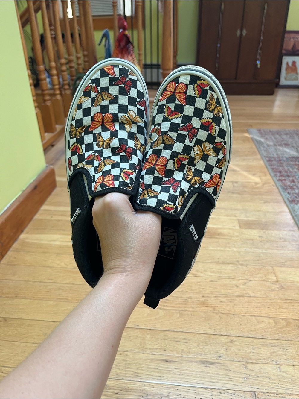 Vans slip on shoes butterfly checkered missys size 6= women’s 8